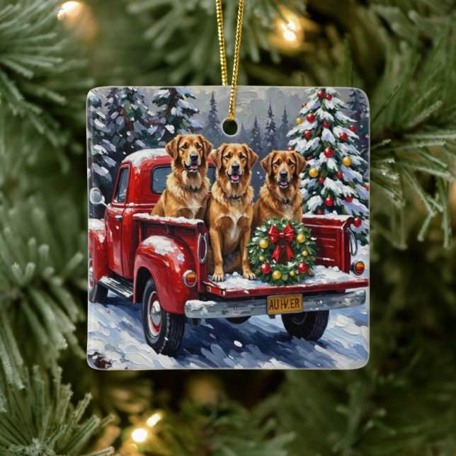 Adorno De Cerámica Anatolian Shepherd Dog Christmas Red Truck Holiday (Árbol)