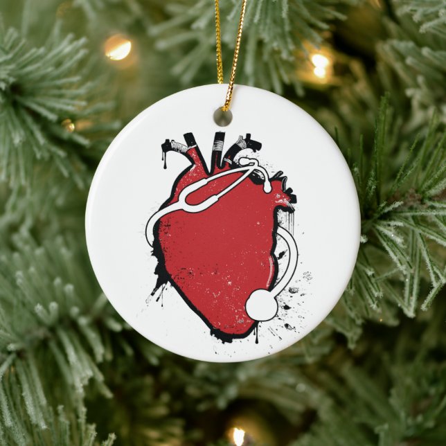 Adorno De Cerámica anatomical heart stethoscope (Árbol)