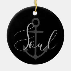 Adorno De Cerámica ANCHOR náutico + SOUL gris en negro