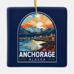 Adorno De Cerámica Anchorage Alaska Travel Art Emblem