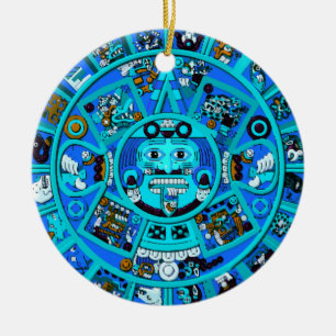 Adorno De Cerámica Anciano símbolo azteca maya en azul