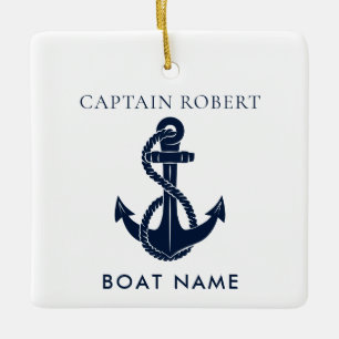 Adorno De Cerámica Ancla de barco azul marino náutico personalizada c