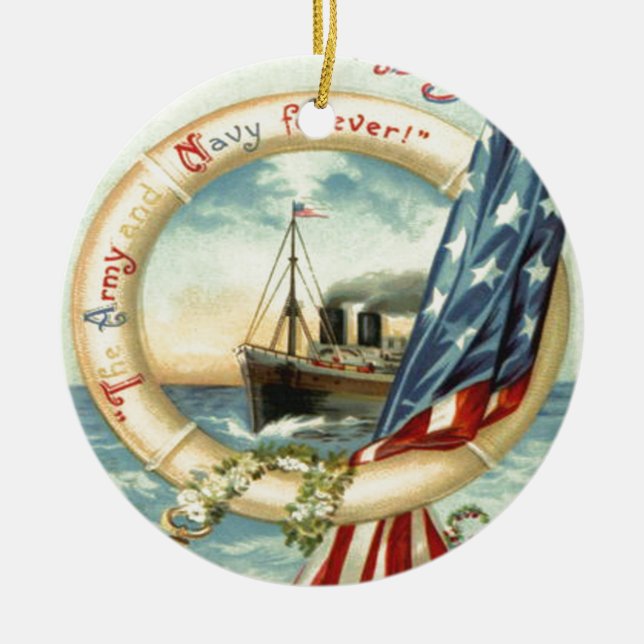 Adorno De Cerámica Ancla de la bandera de los Estados Unidos flama el (Frente)