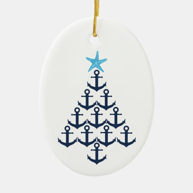 Adorno De Cerámica Anclaje de árbol de Navidad Nautical (Frente)
