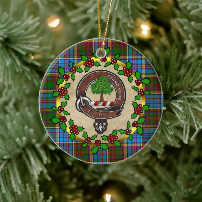Adorno De Cerámica Anderson Clan Badge & Tartan Personalized Xmas (Árbol)