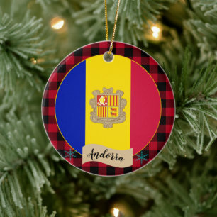 Adorno De Cerámica Andorra, manta roja de búfalo y bandera andorrana