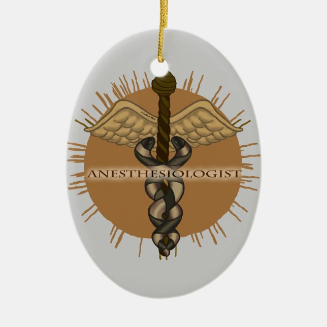 Adorno De Cerámica Anestesiólogo Caduceus Oval Ornament (Frente)