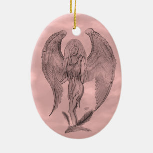 Adorno De Cerámica Ángel al estilo tatuaje