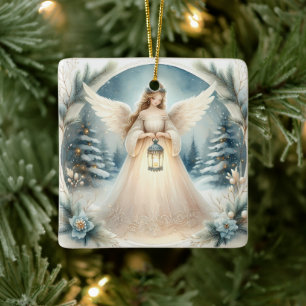 Adorno De Cerámica Ángel Celestial de Invierno Farol de Esperanza