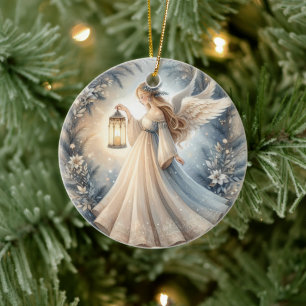 Adorno De Cerámica Ángel Celestial de Invierno Farol de Paz