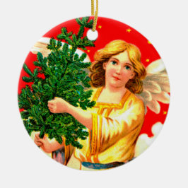 Adorno De Cerámica Ángel con árbol de navidad amarillo
