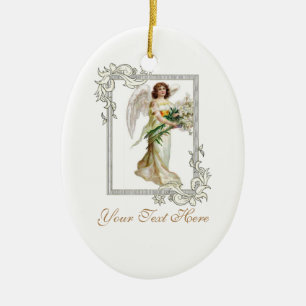 Adorno De Cerámica Ángel con lirios blancos