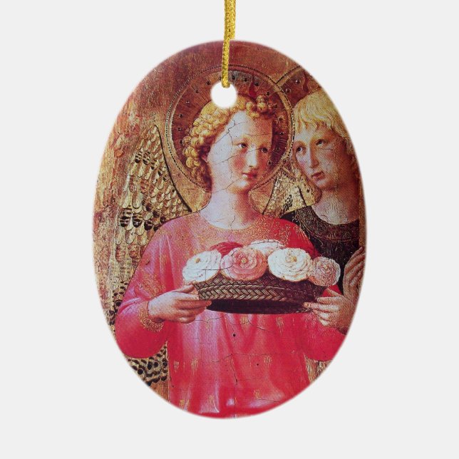 Adorno De Cerámica ANGEL CON ROSAS Ametría rosada Gema (Frente)