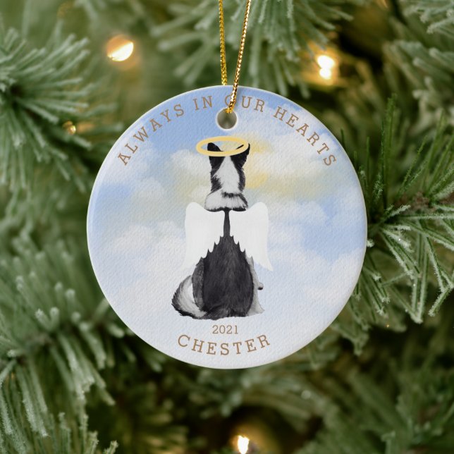 Adorno De Cerámica ángel conmemorativo alas de perros alas foto adorn (Árbol)