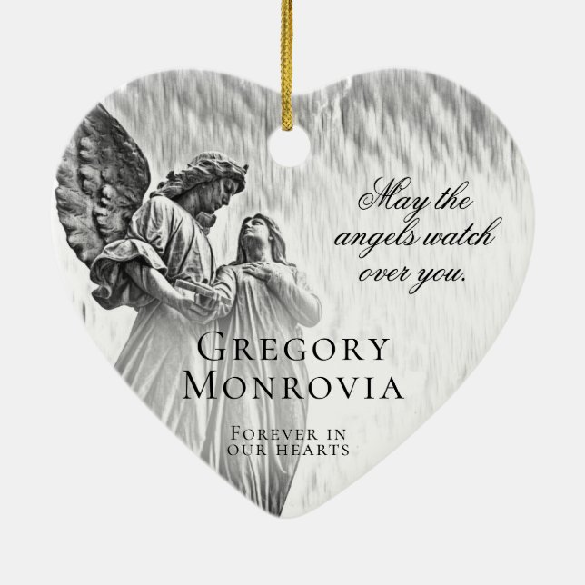 Adorno De Cerámica Ángel conmemorativo personalizado en blanco y negr (Atrás)