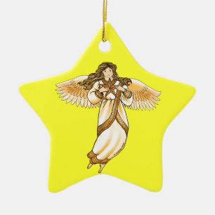 Adorno De Cerámica Ángel cristiano de oro