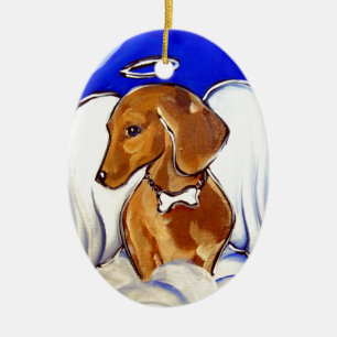Adorno De Cerámica Ángel Dachshund Rojo