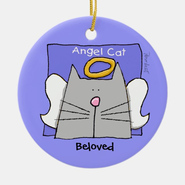Adorno De Cerámica Ángel de gato azul personalizado (Frente)