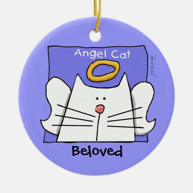 Adorno De Cerámica Ángel de gato blanco personalizado (Frente)