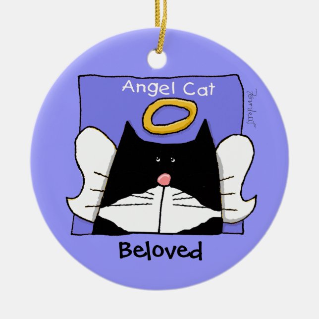 Adorno De Cerámica Ángel de gato de Tuxedo Personalizado (Frente)