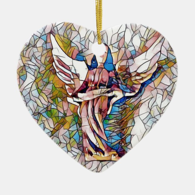 Adorno De Cerámica Ángel de guarda bonito del vitral (Frente)