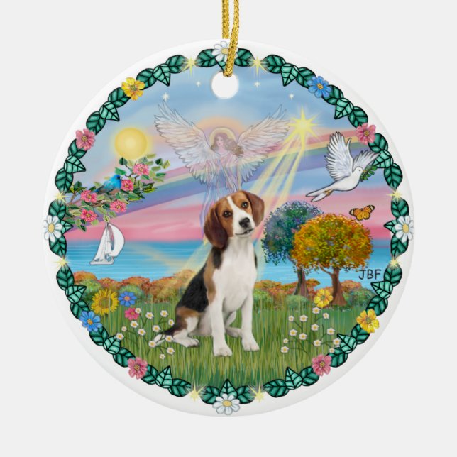 Adorno De Cerámica Ángel de la nube #1B - Beagle (Frente)