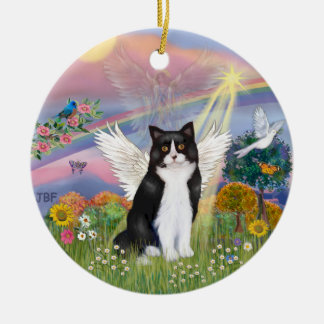 Adorno De Cerámica Ángel de la Nube - Ángel Gato Blanco y Negro