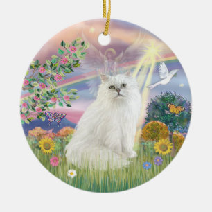 Adorno De Cerámica Ángel de la nube - Gato persa blanco