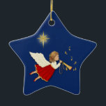 Adorno De Cerámica Ángel de la trompeta<br><div class="desc">Cielo nocturno con las estrellas que brillan en fondo. Ángel con las notas de la trompeta de oro y de la música</div>