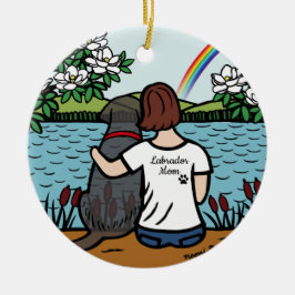 Adorno De Cerámica Angel de Labrador Negro y Brown