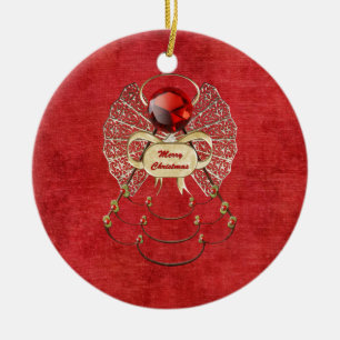 Adorno De Cerámica Ángel de las Felices Navidad - rojo
