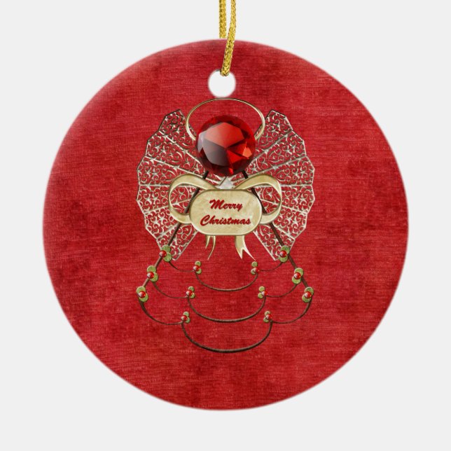 Adorno De Cerámica Ángel de las Felices Navidad - rojo (Frente)
