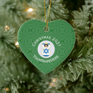 Adorno De Cerámica Ángel de Navidad con bandera de Israel Nombre Año