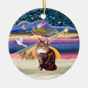 Adorno De Cerámica Ángel de Navidad - gato Maine Coon