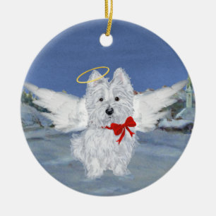 Adorno De Cerámica Ángel de Navidad Westie