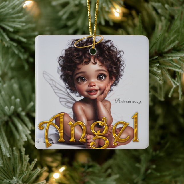 Adorno De Cerámica Ángel de Navidades de bebé de piel marrón (Árbol)
