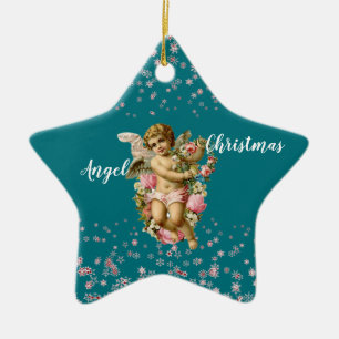 Adorno De Cerámica Ángel de Navidades de niño en estrella de copas de