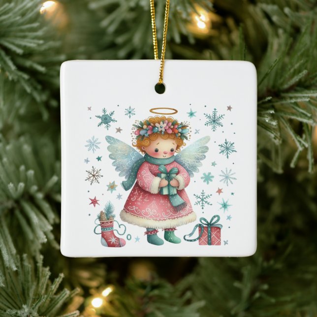 Adorno De Cerámica Ángel de Navidades singulares rosados y azules (Árbol)