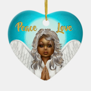 Adorno De Cerámica Ángel de oración afroamericano