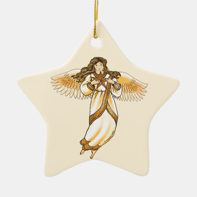 Adorno De Cerámica Ángel de Oro (Frente)