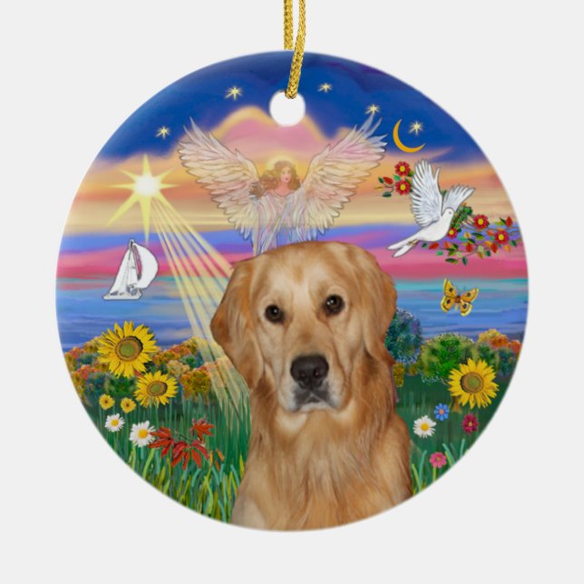Adorno De Cerámica Ángel de otoño - Golden Retriever (K) (Frente)