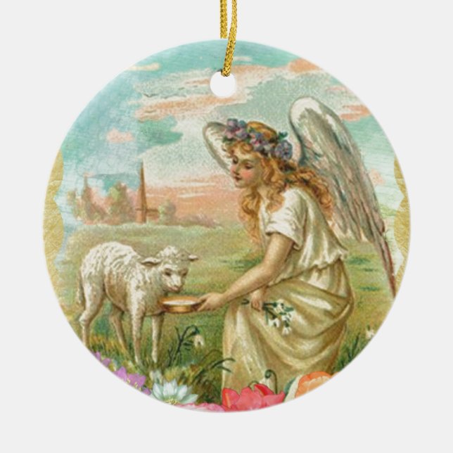 Adorno De Cerámica ángel de Pascua feliz (Frente)