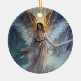 Adorno De Cerámica Ángel de Protección en Acuarela Azul Claro
