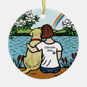 Adorno De Cerámica Ángel del labrador amarillo y mamá Brown