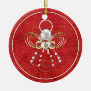Adorno De Cerámica Ángel del navidad de la alegría - rojo