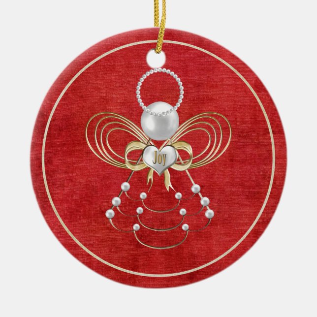 Adorno De Cerámica Ángel del navidad de la alegría - rojo (Frente)
