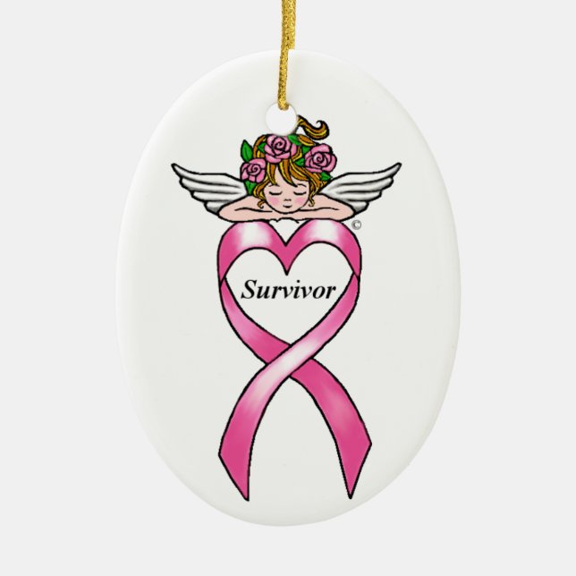 Adorno De Cerámica Ángel del "superviviente" del cáncer de pecho (Frente)