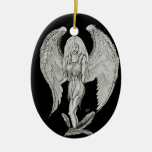 Adorno De Cerámica Ángel Diseño en blanco y negro