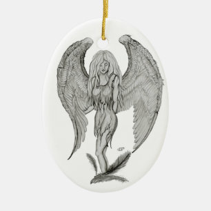 Adorno De Cerámica Ángel Diseño en blanco y negro