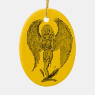 Adorno De Cerámica Ángel Diseño negro y amarillo